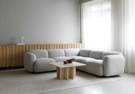 Polli recycled plastic rug styled in a modern Scandinavian living room